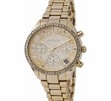 Monsoon Ladies Stone Set Gold Chronograph Watch