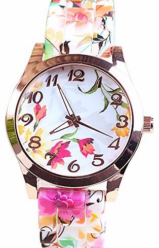 New Fashion Countryside Style Flowers Petunia Watch Wintersweet Peony Rubber Silicone Jelly Ice Analog Quartz Wrist Watch Clock Wristband Wristwatch Women Lady Girl Dress Watch Round Shape Spo