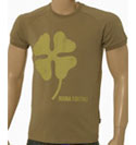 Dark Beige Short Sleeve Cotton Mix T-Shirt With Lime Green Clover