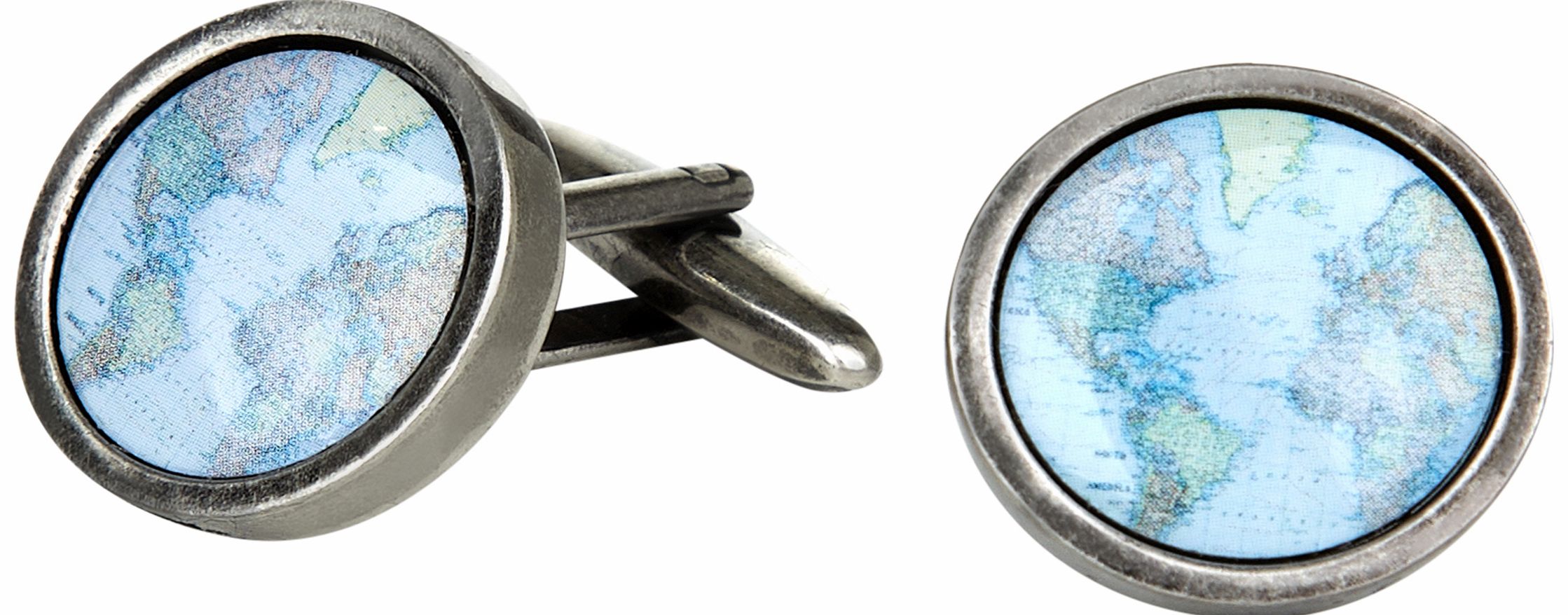 Moss London Vintage Rhodium Map Insert Cufflinks