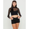 Motel Ella Turtleneck Mesh Crop Top in Black