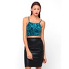 Motel Sugar Crop Top in Stamped Velvet Jade