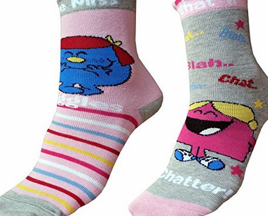 Mr Men 4 Pairs - Childrens Girls Mr Men Little Miss Socks - Little Miss Naughty - Little Miss Giggles - Lit