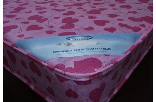 3Ft SINGLE BUDGET ECONOMY MATTRESS MR SLEEPS LABELLED PINK LOVEHEART MATTRESS