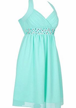 MY EVENING DRESS Cocktail Dress Short Summer Dresses Knee length Elegant Halter Neck Chiffon Evening Dress Empire Formal Gown halterneck For Ladies Womens Mint Green 12