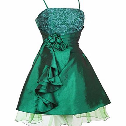 MY EVENING DRESS Knee Length Layered Evening Dresses Lace Taffeta Short Satin Flowers Party Cocktail Dress Womens Ladies Dark Green Size 12