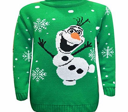 NEW CHILDREN KIDS UNISEX BOY GIRL OLAF FROZEN CHRISTMAS JUMPER SWEATER UK SIZE 5-14 (7-8 YEAR, JADE GREEN)