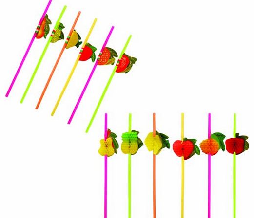 12 x Cocktail 3D Fruit Drinking Straw Assorted Party/BBQ/Hawaiian Theme Straws