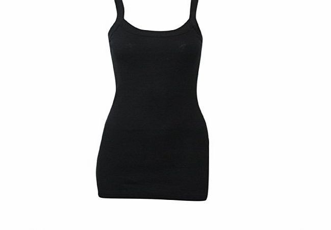 MYSHOESTORE WOMENS PLAIN STRETCHY LADIES RIBBED VEST TOP T SHIRT RIB STRAP SIZES (S/M ( UK 8 - 10 ), Black)