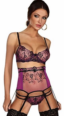 Naughty Bitz Beautiful Sheer Purple Tulle Bra, Suspender Belt 