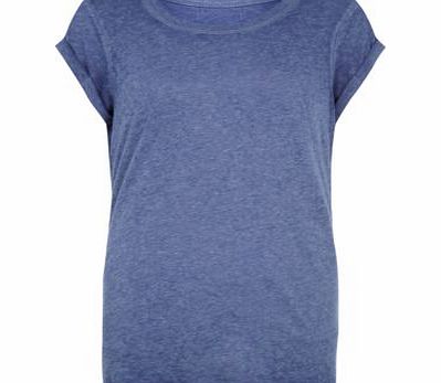 Navy Burnout Roll Sleeve T-Shirt 3018136