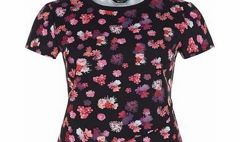 Teens Black Floral Print Wrap Front T-Shirt