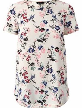 White Oriental Bird Print Longline T-Shirt 3207692