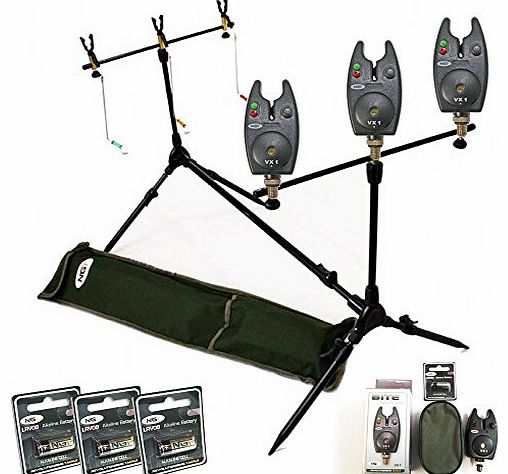 Carp Fishing Rod Pod With Swingers 3 Bite Alarms + Batteries