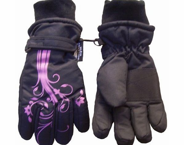 NIce Caps TM Girls Thinsulate Glove With Flower Tattoo Print - 2-4Yrs, Black/Fuchsia