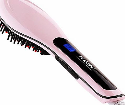 Nicetime  Brush Hair Straightener, Instant Magic Silky Straight Hair Styling, Anion Hair Care, Anti Scald, Zero Damage, Massage Straightening Irons, Detangling Hair Brush (Pink)