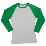 American Apparel - Baby Rib 3/4 Sleeve Raglan, White and Kelly Green, M