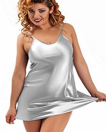 Nine X Sexy Satin Chemise Plus Size Lingerie Babydoll , S-6XL Silver M