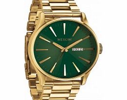 Nixon Mens The Sentry SS Gold Green Sunray Watch