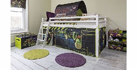 Noa and Nani Cabin Bed Mid Sleeper in White with Turtles Tent Teenage Mutant Ninja Turtles