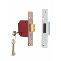 5-Lever BS 3621: 2007, EN 1634-1 Mortice Deadlock Satin Chrome 2 / 64mm