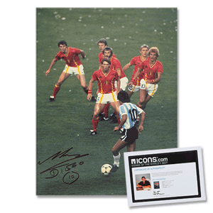 Maradona Takes on Belgium Signed Photo (16`` x