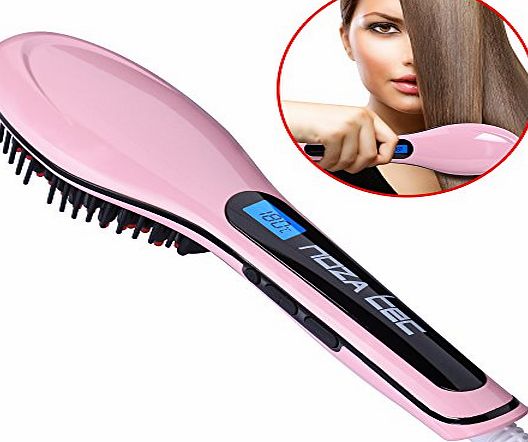 Noza Tec New Noza Tec Electric Hair Straightener Brush Ceramic Heated Anti Static Zero Damage Comb Detangling Brush for Frizz-free Hair Styling With LCD Display Massage Straightening Irons (Pink)- Black Bag no