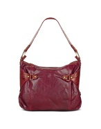 Croco Stamped Trim Calf Leather Hobo Bag