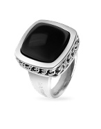 Nuovegioie Black Square Stone Sterling Silver Fashion Ring