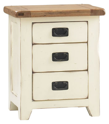 oak AND CREAM BEDSIDE CABINET 3 DRAWER CORNDELL