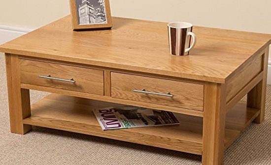 OAK FURNITURE KING Oslo Solid Oak 2 Drawer Coffee Table