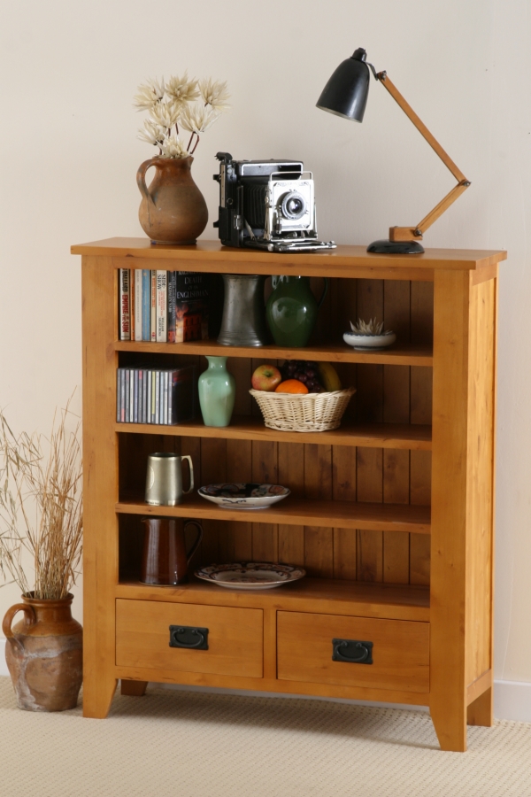 Eden Low Display Unit with 2 Drawers in Medium Oak