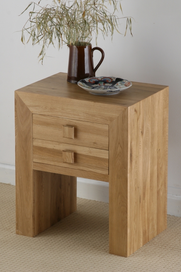 Nero Solid Oak 2 Drawer Side/Bedside Table