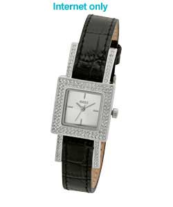 oasis Ladies Black Leather Stone Set Quartz Watch