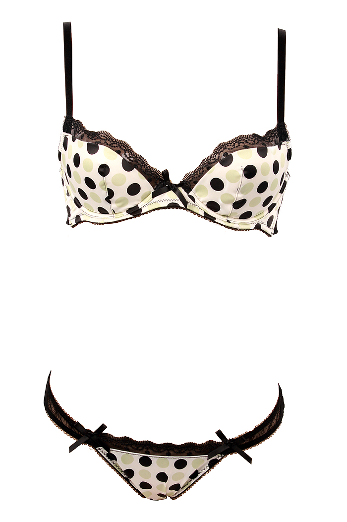 Two Tone Spot Satin Plunge Bra by Odille