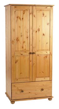 Dursley Solid Pine 2 Door 1 Drawer Wardrobe