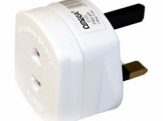 Omega 21103 2 Pin to 3 Pin Electric Shaver Plug Adaptor White