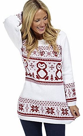 Online Fashion Womens Ladies Retro Fairisle Novelty Xmas Christmas Jumper Collection Autumn/Winter 2014 (22-24, Fairisle Penguin White)