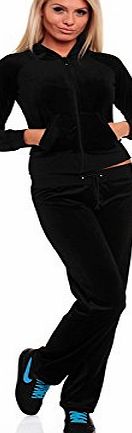 Ladies tracksuit two piece jogging black pink size 8 10 12 14 16 track soft (12 (Large), black)