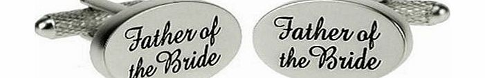 Onyx-Art London Silver Satin Oval Father of Bride Wedding Cufflinks