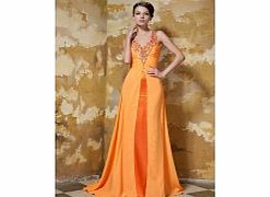 ORANGE V-neck Noble Evening Dresses (Chiffon