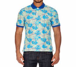 Blue palm print cotton polo