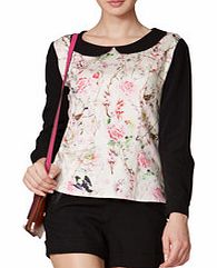 Black collar floral panel top