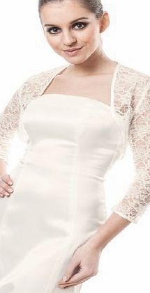 Womens Evening Party Bridal Soft Lace Bolero Cocktail Jacket Three Quarter Length Sleeve Ivory 8