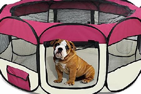 outdoortips  Portable Fabric Dog Puppy Guinea Pig Cat Rabbit Pet Playpen Run Exercise Easy Storage Folding Design 36`` amp; 48`` (Burgundy, L)