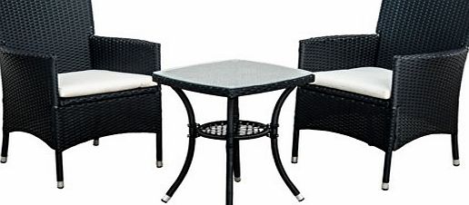 Outsunny Garden Outdoor Rattan Furniture Bistro Set Patio Weave Companion Chair Table Set Conservatory Fire Retardant Sponge (Black)