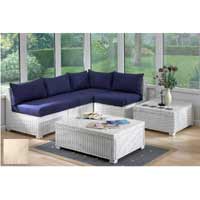 Oxford Furniture Set White with Half Panama Cushions Natural