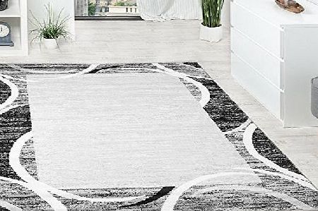 Paco Home Living Room Rug Designer Border Flecked Grey Black Cream Unbeatable Deal, Size:120x170 cm