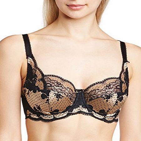 Panache  Womens Clara Full Cup Plain Everyday Bra, Black/Gold, 30E