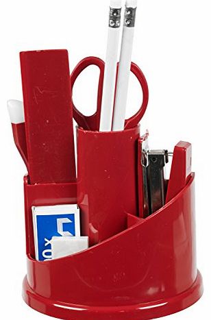 12pc Office Stationery Organiser Rotating Desk Set (Red)